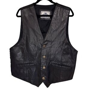Vintage Black Leather Vest Size M Star Buttons Western Bikercore Biker Goth‎